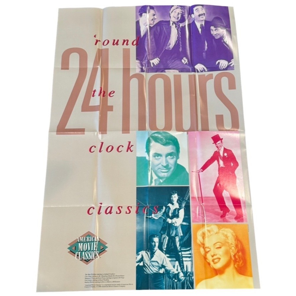Vintage 1990 American Movie Classic AMC Poster Marilyn Monroe Cary Grant 24 Hour